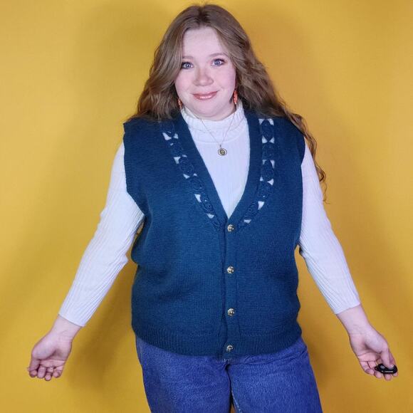 Vintage blue Mohair Vest Button Up, 1X - Picture 1 of 4